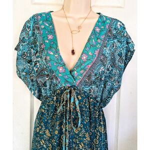 KARMA HIGHWAY Green Paisley Empire Waist Maxi Dress OS
